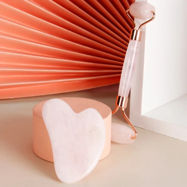Rose Quartz Jade Roller & Gua Sha Facial Massage Set - Image 6