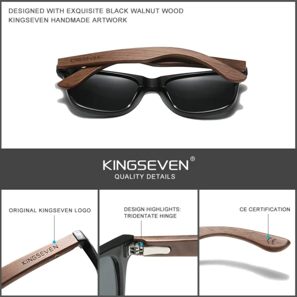 KINGSEVEN Wooden Polarized Sunglasses Men Women UV400 - Image 3