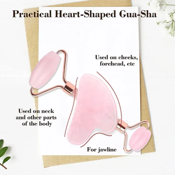 Rose Quartz Face Roller & Gua Sha Massage Set - Image 4