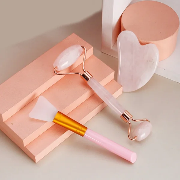Rose Quartz Jade Roller & Gua Sha Facial Massage Set - Image 9
