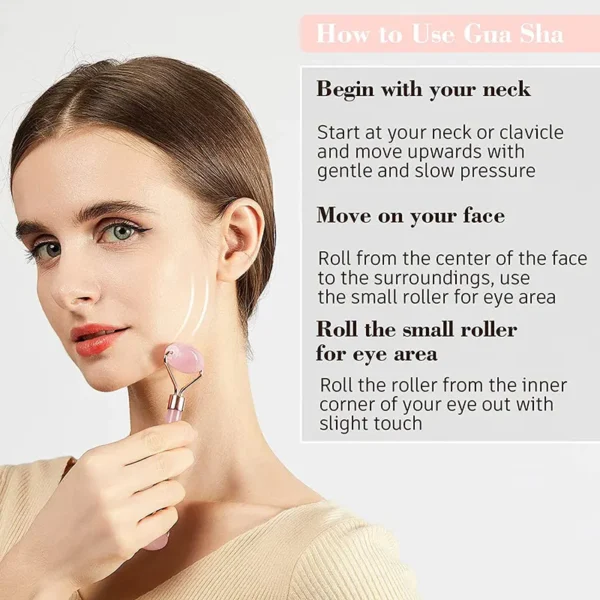 Rose Quartz Face Roller & Gua Sha Massage Set - Image 5