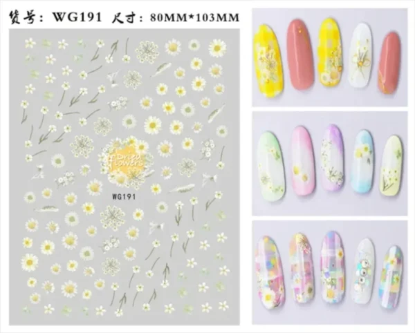 3D Nail Art Stickers White Daisy Floral & Fruit Decals - Image 43