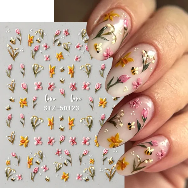 5D Embossed Ladybug & Daisy Nail Stickers – 4 Sheets - Image 7