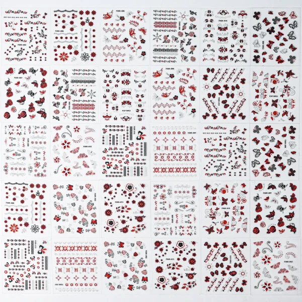 30 Sheets 3D Nail Stickers Flowers & Butterfly Designs - Image 47
