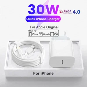 30W Apple Fast Charger with USB-C to Lightning Cable
