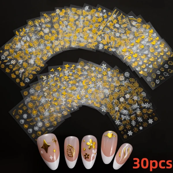 30 Sheets 3D Nail Stickers Flowers & Butterfly Designs - Image 29