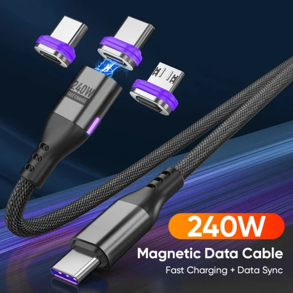 AUFU 240W Magnetic USB-C to USB-C Cable, 5A Fast Charge - Image 2