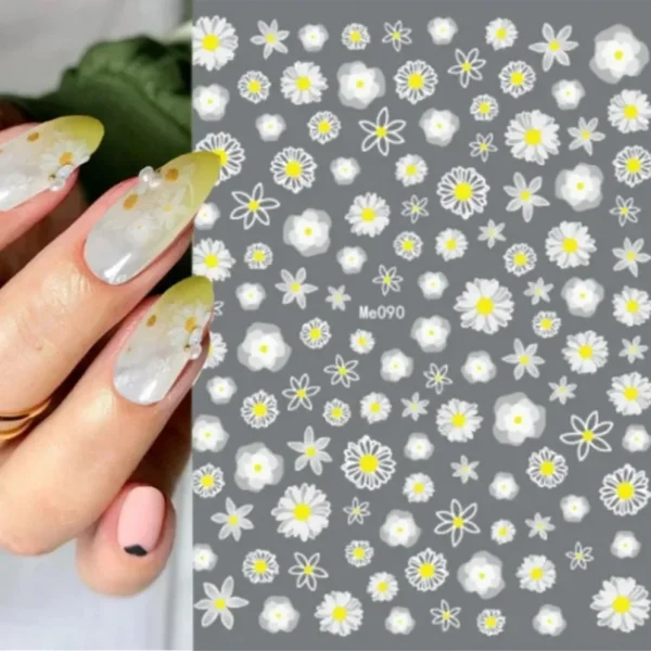 3D Nail Art Stickers White Daisy Floral & Fruit Decals - Image 23