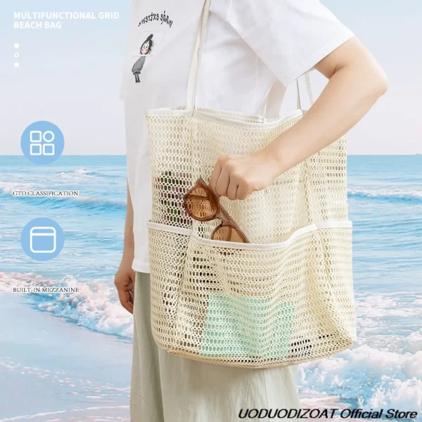 Large Waterproof Striped Beach Tote Bag – Summer 2025 - Image 2