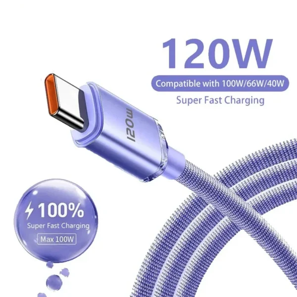 120W USB-A to Type-C 6A Fast Charging Cable – Braided - Image 2
