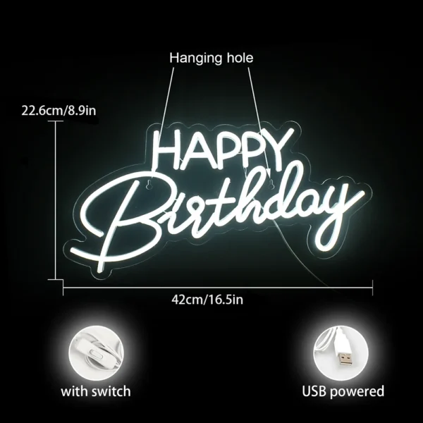 Dimmable Happy Birthday LED Neon Wall Light - Image 16