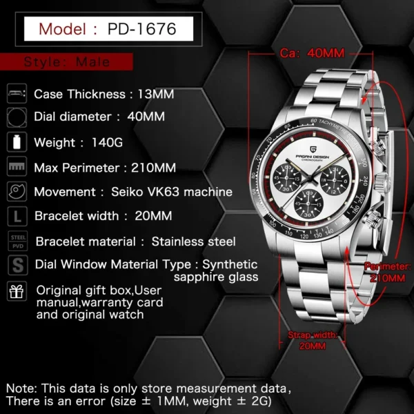 PAGANI DESIGN Men’s Quartz Chronograph Waterproof Watch - Image 4