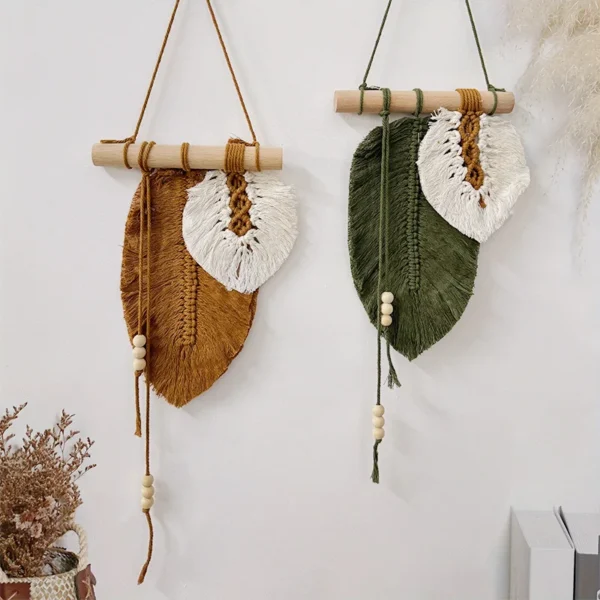 Boho Macrame Wall Hanging Leaf Tapestry – Handmade - Image 2