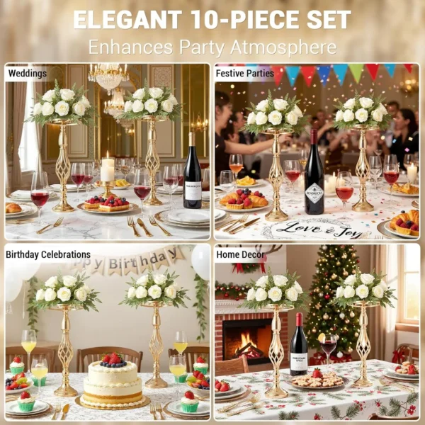 Gold Wedding Centerpiece Flower Stands – 10pcs Set - Image 6