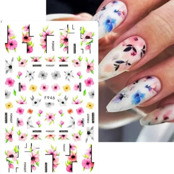 3D Nail Art Stickers White Daisy Floral & Fruit Decals - Image 38