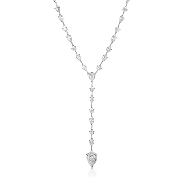 Geometric CZ Lariat Link Chain Choker Necklace Women - Image 11
