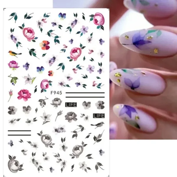 3D Nail Art Stickers White Daisy Floral & Fruit Decals - Image 39
