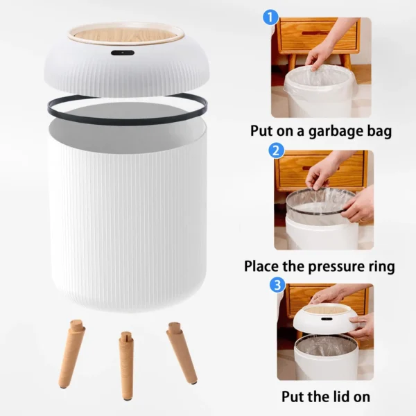 Smart Motion Sensor Bin – 8L Round Plastic, Touch-Lid
