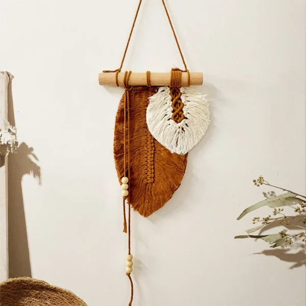 Boho Macrame Wall Hanging Leaf Tapestry – Handmade - Image 4