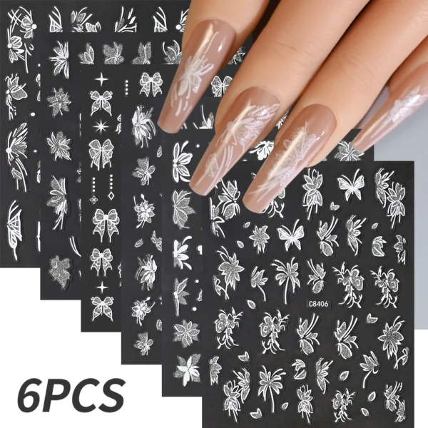Hibiscus Flower Nail Stickers – 3D Self-Adhesive Decals - Image 14