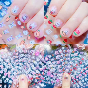 30pcs Kids Cartoon Rabbit Nail Stickers with Glitter & Sequins