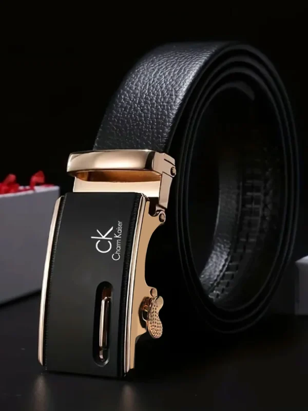 MOKAAMONI Men’s Gold Automatic Buckle Leather Belt - Image 2