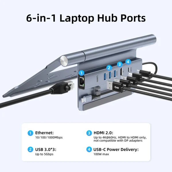 6-in-1 USB-C Laptop Docking Station – 4K HDMI, 100W PD, Ethernet - Image 5