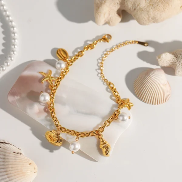 Yori Ocean Shell Pearl Drop Chain Bracelet Jewelry - Image 5