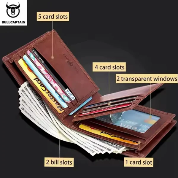 BULLCAPTAIN Men’s Genuine Leather RFID Business Wallet - Image 4
