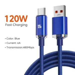 120W USB-A to Type-C 6A Fast Charging Cable – Braided