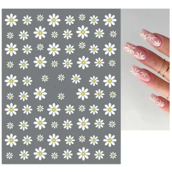 3D Nail Art Stickers White Daisy Floral & Fruit Decals - Image 25