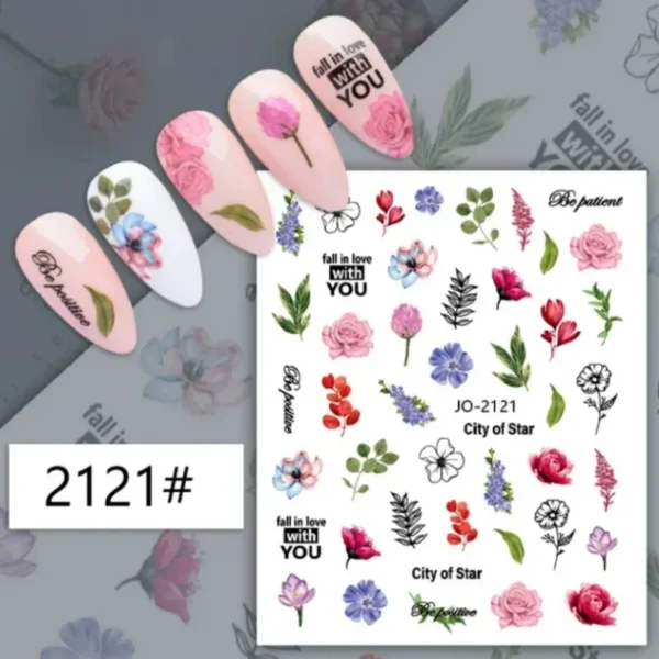 3D Nail Art Stickers White Daisy Floral & Fruit Decals - Image 45