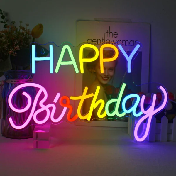 Dimmable Happy Birthday LED Neon Wall Light - Image 5