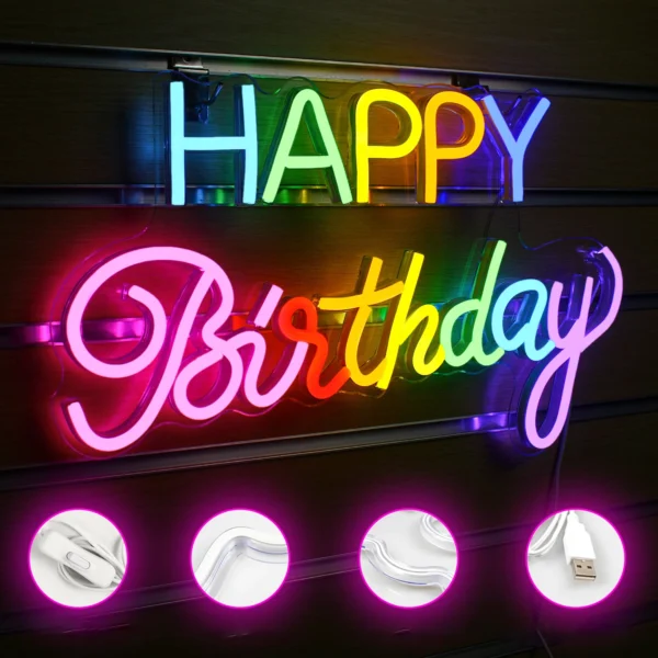 Dimmable Happy Birthday LED Neon Wall Light - Image 6