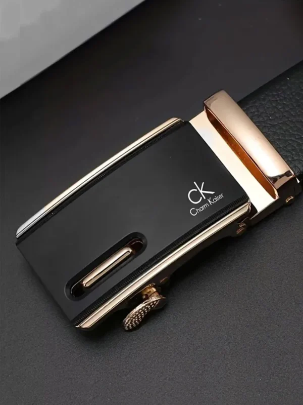 MOKAAMONI Men’s Gold Automatic Buckle Leather Belt - Image 3