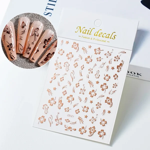 Hibiscus Flower Nail Stickers – 3D Self-Adhesive Decals - Image 29