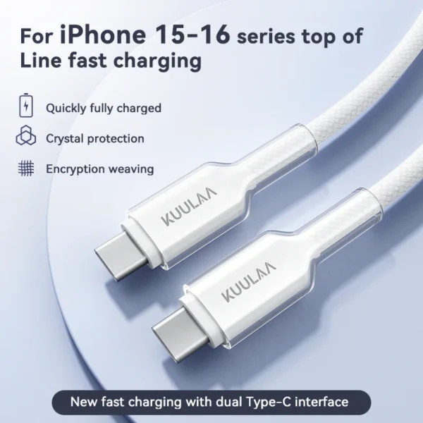KUULAA USB-C to USB-C Fast Charging Cable 60W PD - Image 3