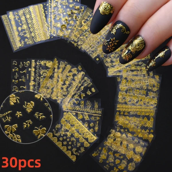 30 Sheets 3D Nail Stickers Flowers & Butterfly Designs - Image 24