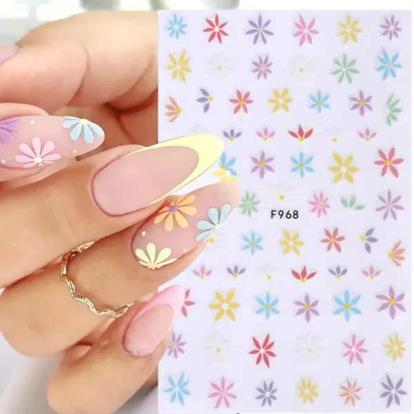 3D Nail Art Stickers White Daisy Floral & Fruit Decals - Image 2