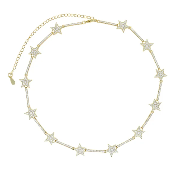 Iced Out Star Bar Link Chain CZ Choker Necklace - Image 7