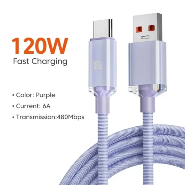 120W USB-A to Type-C 6A Fast Charging Cable – Braided - Image 9