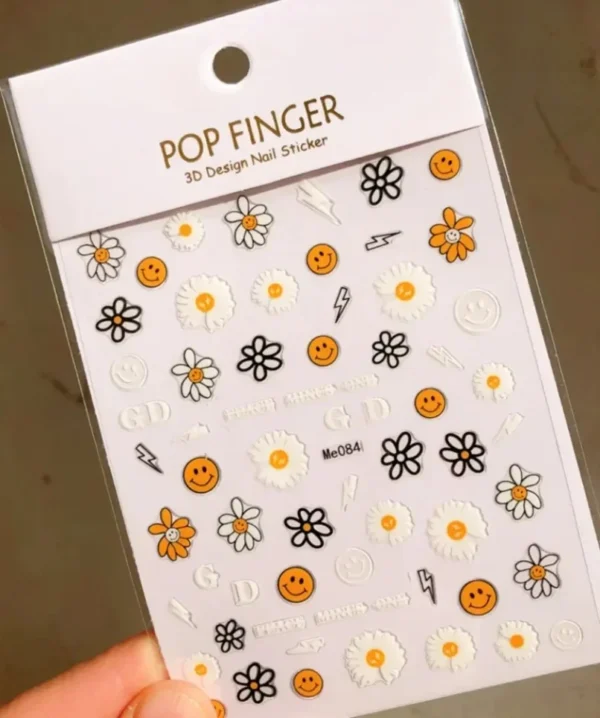 3D Nail Art Stickers White Daisy Floral & Fruit Decals - Image 29