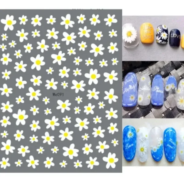 3D Nail Art Stickers White Daisy Floral & Fruit Decals - Image 20