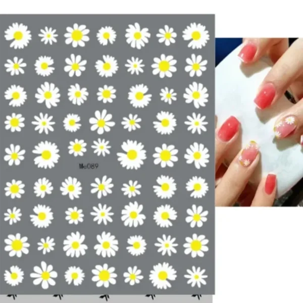 3D Nail Art Stickers White Daisy Floral & Fruit Decals - Image 21