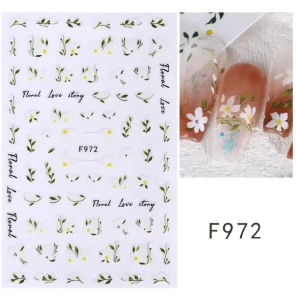 3D Nail Art Stickers White Daisy Floral & Fruit Decals - Image 5