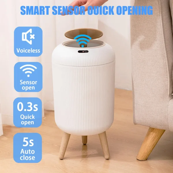 Smart Motion Sensor Bin – 8L Round Plastic, Touch-Lid - Image 5