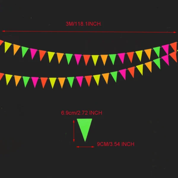 5-Color Neon Glow Paper Flag Banner for Party Decor - Image 6
