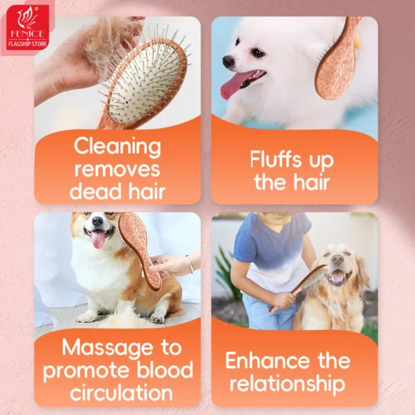 Fenice Solid Wood Pet Comb – Cat & Dog Hair Remover Brush - Image 3