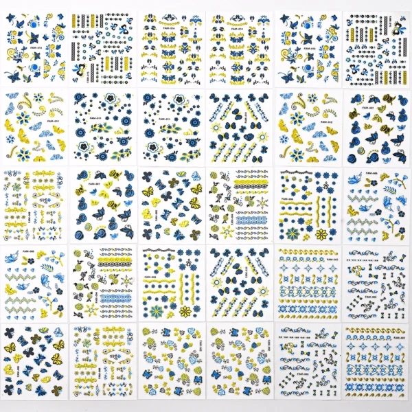 30 Sheets 3D Nail Stickers Flowers & Butterfly Designs - Image 46
