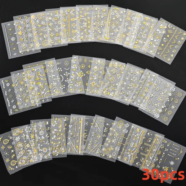 30 Sheets 3D Nail Stickers Flowers & Butterfly Designs - Image 31